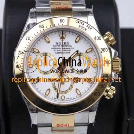 Replica Rolex Daytona Cosmograph 116503 GM Yellow Gold & Stainless Steel 904L White Dial Swiss 4130 Run 6@SEC