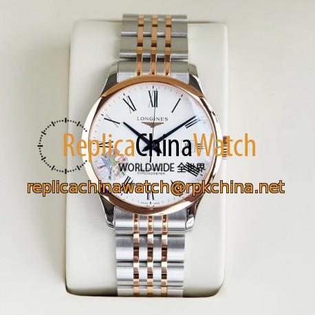 Replica Longines Record L2.821.4.11.6 AF Stainless Steel & Rose Gold White Dial Swiss L888.4