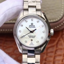 Replica Omega Seamaster Aqua Terra 150M Ladies 34MM 220.10.34.20.55.001 3S Stainless Steel Mother Of Pearl Dial Swiss 8520