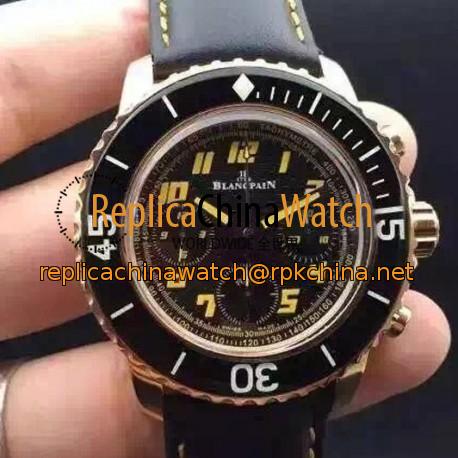 Replica Blancpain Fifty Fathoms Flyback Rose Gold Black Dial Swiss 7750