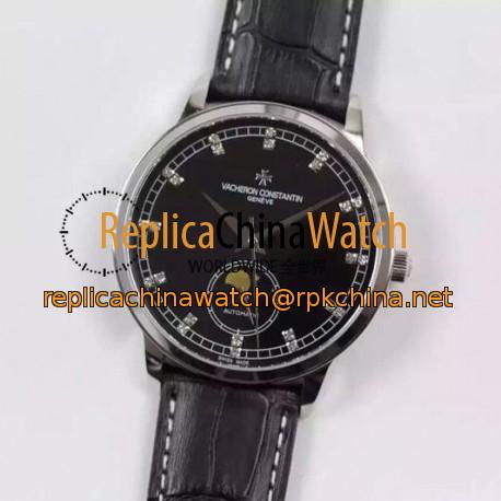 Replica Vacheron Constantin Patrimony 81180 Stainless Steel Diamonds & Black Dial Swiss 2450SC