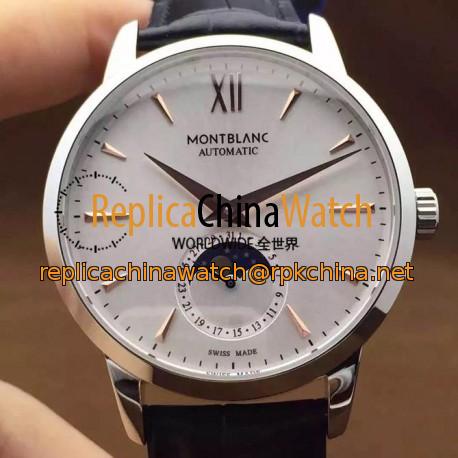 Replica Montblanc Meisterstuck Heritage Moonphase Stainless Steel Rose Gold Markers White Dial Swiss 2914