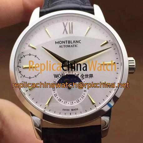 Replica Montblanc Meisterstuck Heritage Moonphase Stainless Steel Yellow Gold Markers White Dial Swiss 2914
