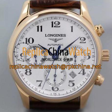 Replica Longines Master Collection Chronograph Rose Gold White Dial Swiss 7750