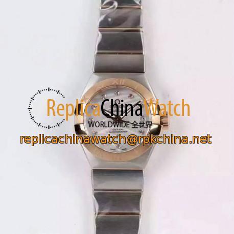 Replica Omega Constellation Double Eagle Lady 27MM Stainless Steel & Rose Gold White Dial Swiss 8520