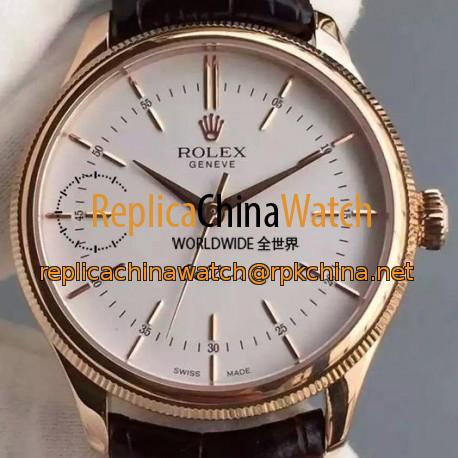 Replica Rolex Cellini Time 50505 Rose Gold White Dial Swiss 2824-2