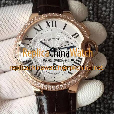 Replica Cartier Ballon Bleu Chronograph Rose Gold & Diamonds White Dial Swiss 7750