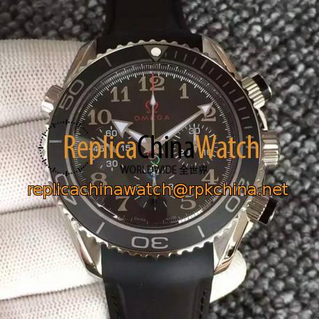 Replica Omega Seamaster Planet Ocean Chronograph Olympics Stainless Steel Black Dial Black Rubber Strap Swiss 7750