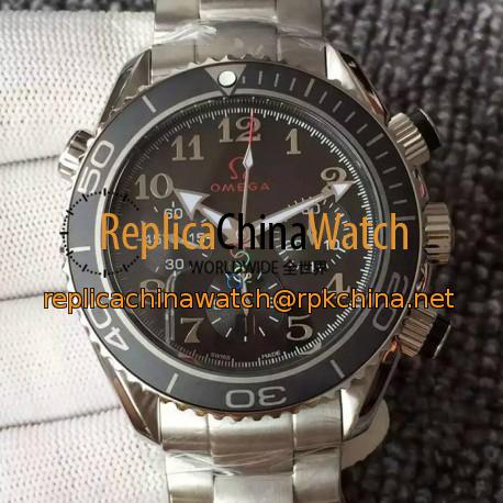 Replica Omega Seamaster Planet Ocean Chronograph Olympics Stainless Steel Black Dial Swiss 7750