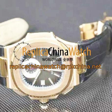 Replica Patek Philippe Nautilus Chronograph 5980R 24K Rose Gold Plated Black Dial Swiss 7750
