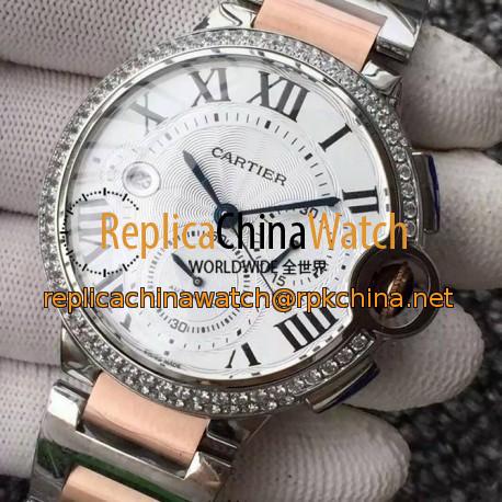Replica Cartier Ballon Bleu Chronograph Stainless Steel & Diamonds White Dial Swiss 7750