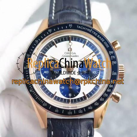 Replica Omega Speedmaster Moonwatch Limited Edition Rose Gold White & Blue Dial Swiss 1861