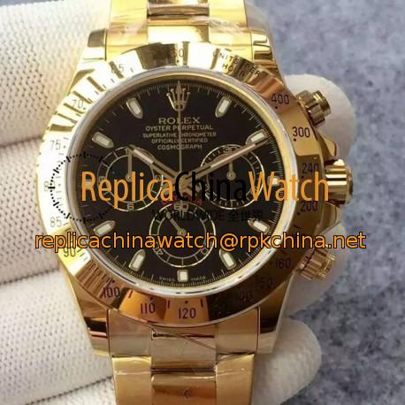 Replica Rolex Daytona Cosmograph 116508 JH Yellow Gold Black Dial Swiss 4130 Run 6@SEC