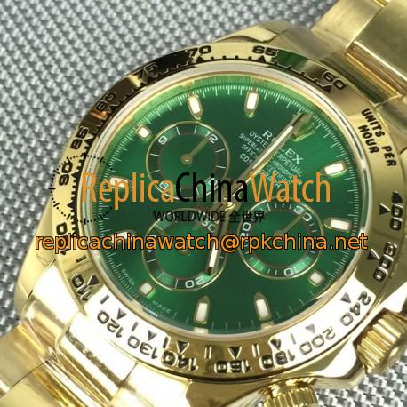 Replica Rolex Daytona Cosmograph 116528 BP Yellow Gold Green Dial Swiss 7750 Run 6@SEC