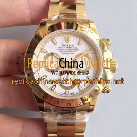 Replica Rolex Daytona Cosmograph 116528 JH Yellow Gold White Dial Swiss 4130 Run 6@SEC