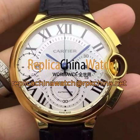 Replica Cartier Ballon Bleu Chronograph YG White Dial Swiss 7750