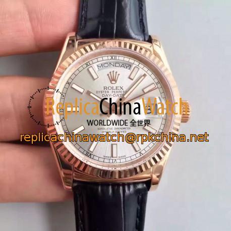 Replica Rolex Day-Date 118138 36MM V5 Rose Gold Sundust Dial Swiss 2836-2