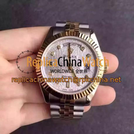 Replica Rolex Day-Date 116233 36MM V5 Stainless Steel & Yellow Gold White Rolex Dial Swiss 2836-2