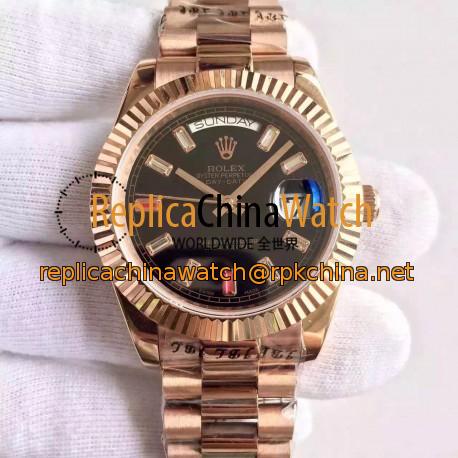 Replica Rolex Day-Date II 218235 41MM KW Rose Gold Black Dial Swiss 3255