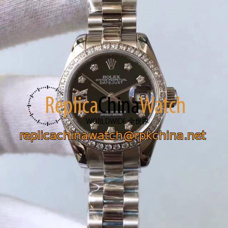 Replica Rolex Lady Datejust 28 279136RBR 28MM Stainless Steel & Diamonds Black Dial Swiss 2671