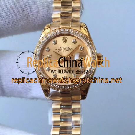 Replica Rolex Lady Datejust 28 279138RBR 28MM Yellow Gold & Diamonds Champagne Dial Swiss 2671