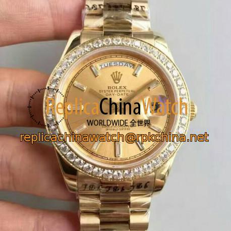 Replica Rolex Day-Date 40 228348RBR 40MM KW Yellow Gold & Diamonds Champagne Dial Swiss 3255