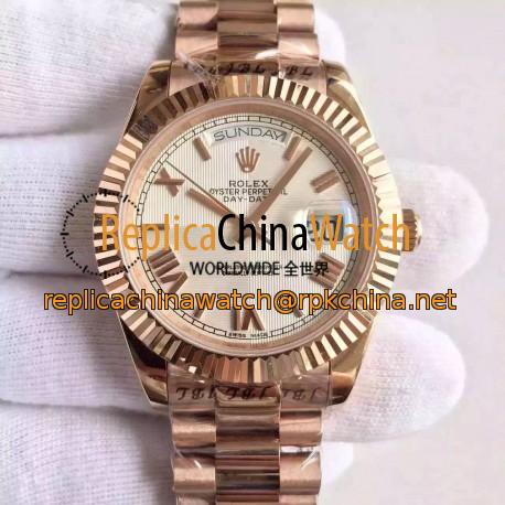 Replica Rolex Day-Date 40 228235 40MM KW Rose Gold Silver Quadrant Dial Swiss 3255