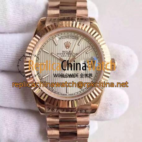 Replica Rolex Day-Date 40 228235 40MM KW Rose Gold Silver Stripe Dial Swiss 3255