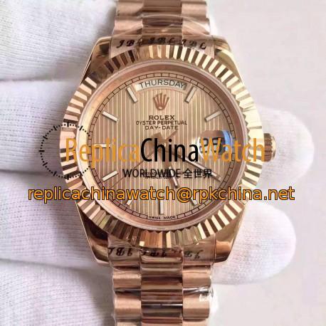 Replica Rolex Day-Date 40 228235 40MM KW Rose Gold Gold Stripe Dial Swiss 3255