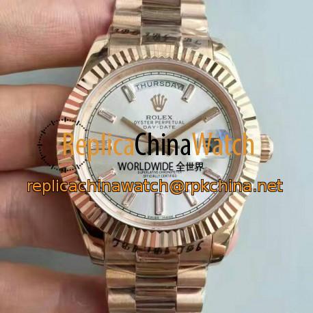 Replica Rolex Day-Date 40 228235 40MM KW Rose Gold Sundust Dial Swiss 3255
