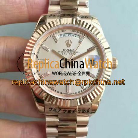Replica Rolex Day-Date 40 228235 40MM KW Rose Gold Cream Dial Swiss 3255
