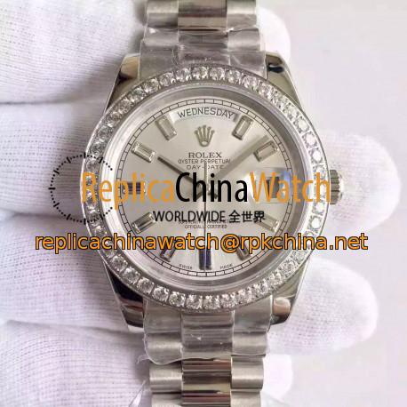 Replica Rolex Day-Date 40 228349RBR 40MM KW Stainless Steel & Diamonds Sundust Dial Swiss 3255