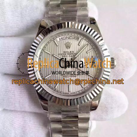 Replica Rolex Day-Date 40 228239 40MM KW Stainless Steel Silver Stripe Dial Swiss 3255