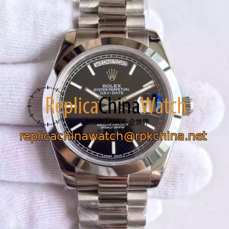 Replica Rolex Day-Date 40 228206 40MM KW Stainless Steel Black Diagonal Dial Swiss 3255