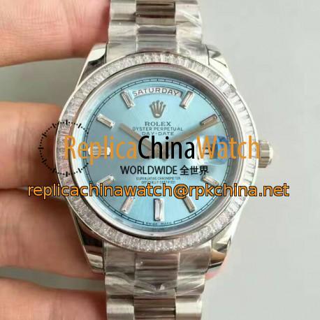 Replica Rolex Day-Date 40 228396TBR 40MM KW Stainless Steel & Diamonds Blue Dial Swiss 3255