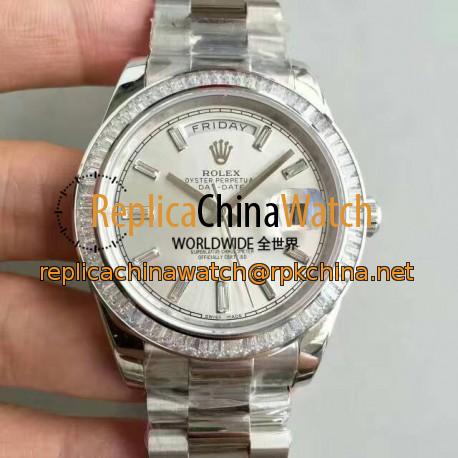 Replica Rolex Day-Date 40 228396TBR 40MM KW Stainless Steel & Diamonds Sundust Dial Swiss 3255