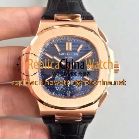 Replica Patek Philippe Nautilus Chronograph 5980R JF Rose Gold Blue Dial Swiss CH28-520C