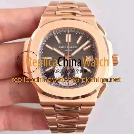 Replica Patek Philippe Nautilus Chronograph 5980R JF Rose Gold Black Dial Swiss CH28-520C