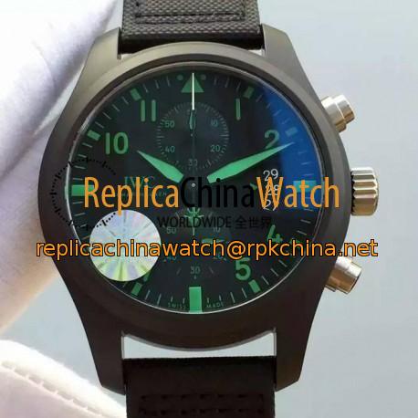 Replica IWC Pilot Chronograph Top Gun IW388003 Ceramic Black Dial Green Markers Swiss 7750