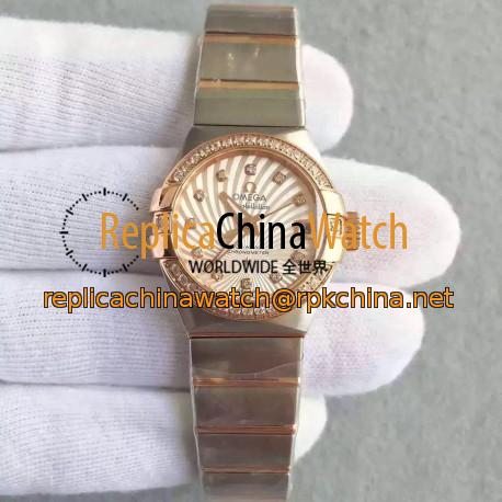 Replica Omega Constellation Ladies 123.25.27.20.58.001 27MM EF Stainless Steel & Rose Gold Champagne & Diamonds Dial Swiss 8520