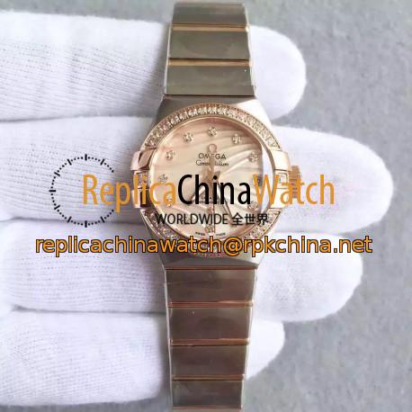 Replica Omega Constellation Ladies 123.25.27.20.57.003 27MM EF Stainless Steel & Rose Gold Red & Diamonds Dial Swiss 8520