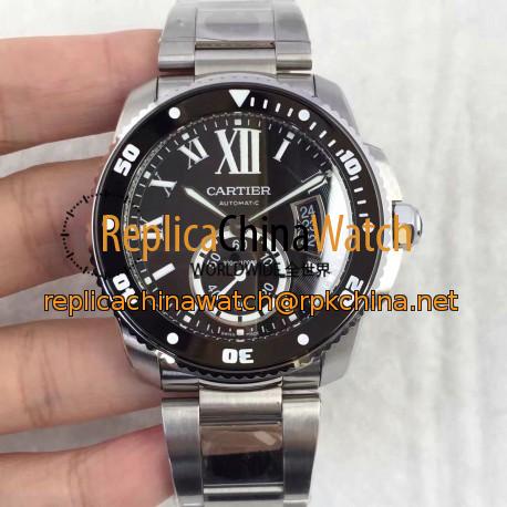 Replica Calibre De Cartier Diver W7100057 42MM TF Stainless Steel Black Dial M9015