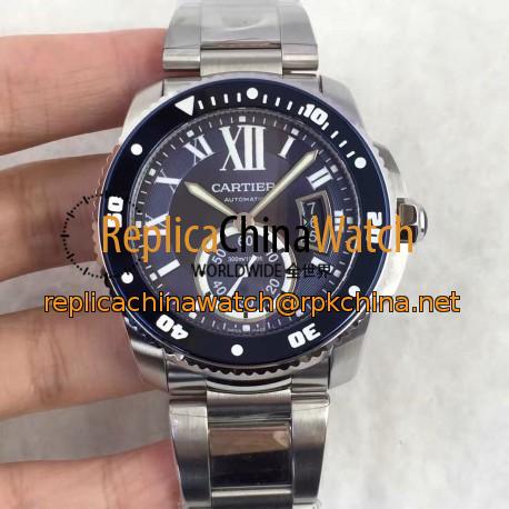 Replica Calibre De Cartier Diver W7100057 42MM TF Stainless Steel Blue Dial M9015