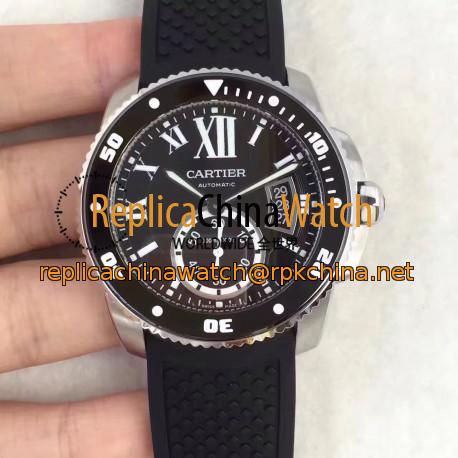 Replica Calibre De Cartier Diver W7100056 42MM TF Stainless Steel Silver Dial M9015