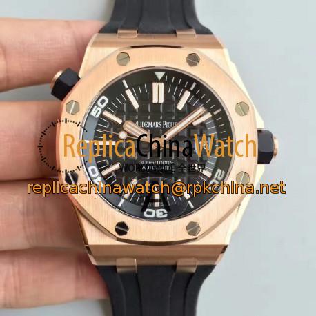 Replica Audemars Piguet Royal Oak Offshore Diver 15703 JF Rose Gold Black Dial Swiss 2824-2