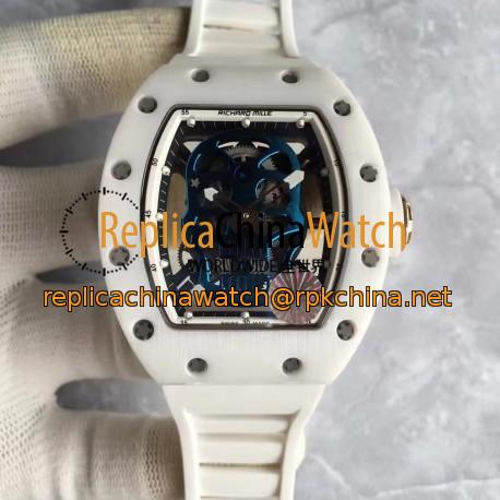 Replica Richard Mille RM052 KV White Ceramic & Rose Gold Blue Skull Dial M6T51