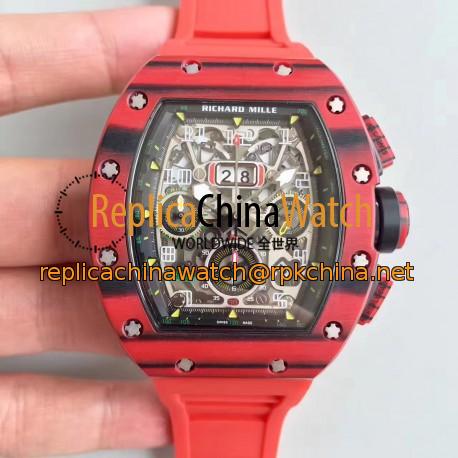 Replica Richard Mille RM011-03 Flyback Chronograph KV Red Forged Carbon Black Skeleton Dial Swiss 7750