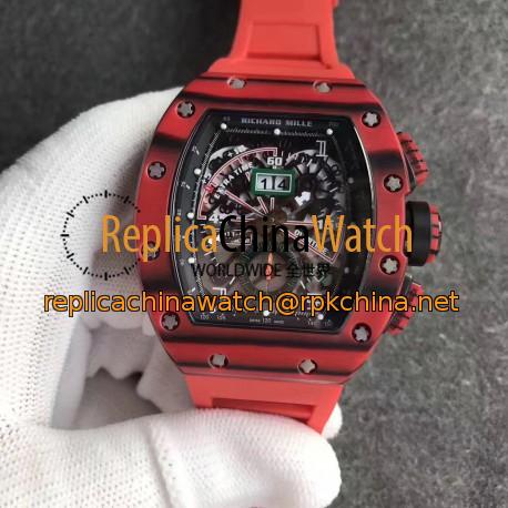 Replica Richard Mille RM011-01 Roberto Mancini Flyback Chronograph KV Red Forged Carbon Black Skeleton Dial Swiss 7750