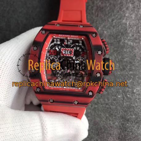 Replica Richard Mille RM011 Red QTPT Flyback Chronograph KV Red Forged Carbon Red Skeleton Dial Swiss 7750
