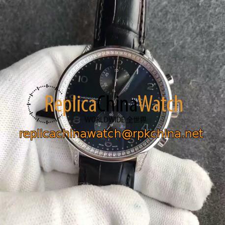 Replica IWC Portugieser Chronograph IW371447 ZF Stainless Steel & Diamonds Black Dial Swiss 7750